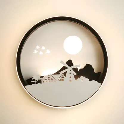 Kids Circular LED Wall Sconce with Remote for Bedroom 