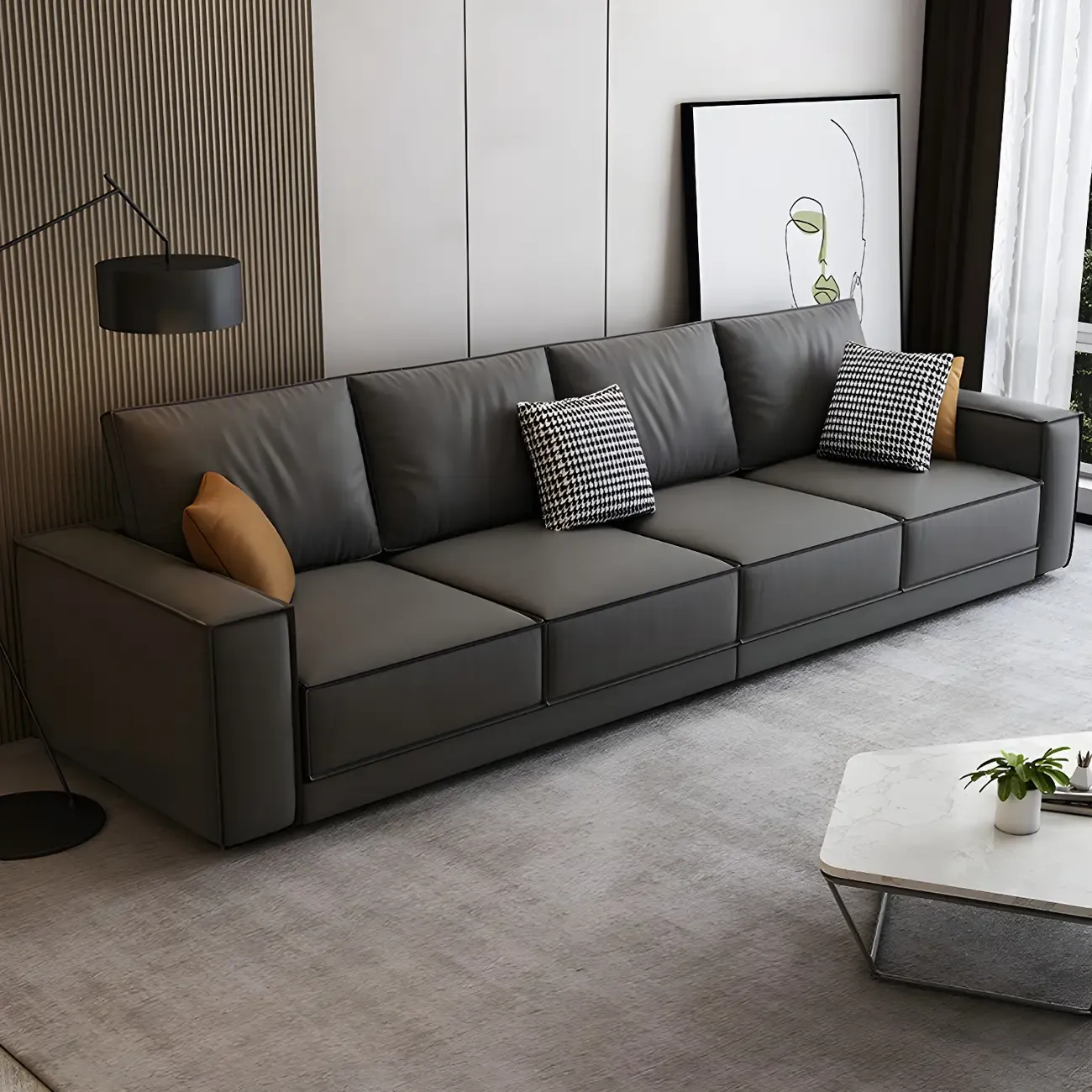 Modern Dark Gray Water Resistant Faux Leather Sectional Sofa Image - 1