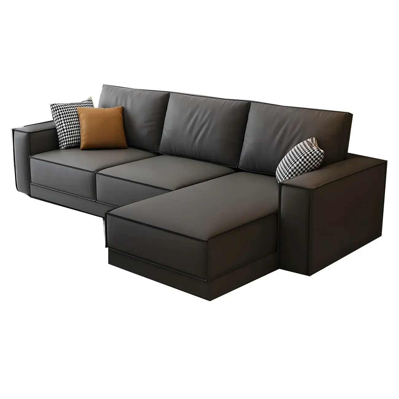 Modern Dark Gray Water Resistant Faux Leather Sectional Sofa Image - 3