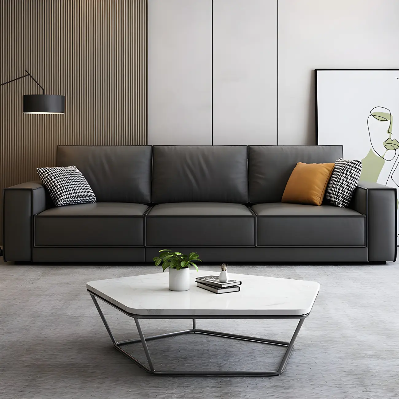 Modern Dark Gray Water Resistant Faux Leather Sectional Sofa Image - 6 | homeyfad
