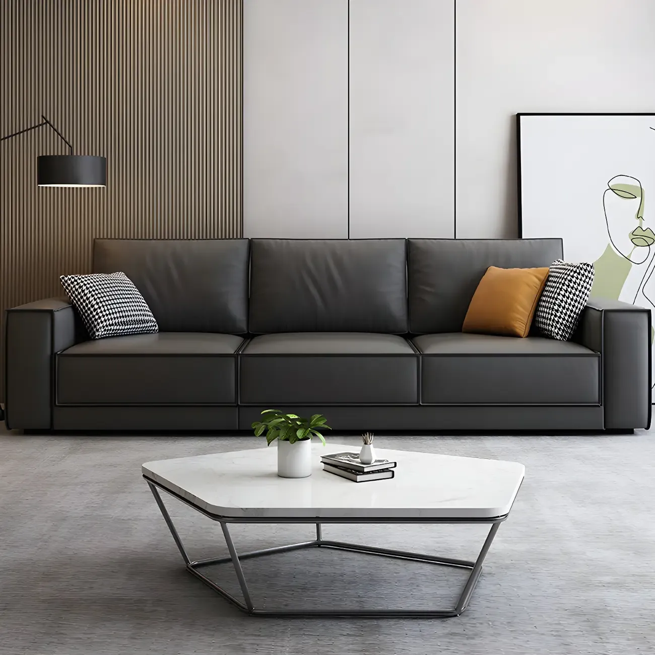 Modern Dark Gray Water Resistant Faux Leather Sectional Sofa Image - 6