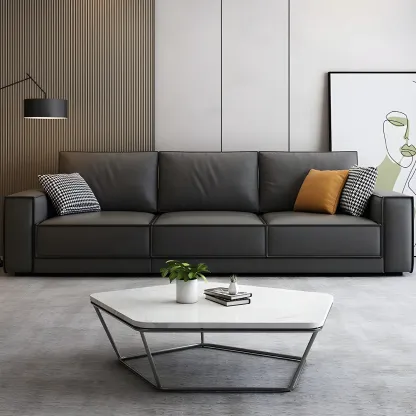 Modern Dark Gray Water Resistant Faux Leather Sectional Sofa Image - 6