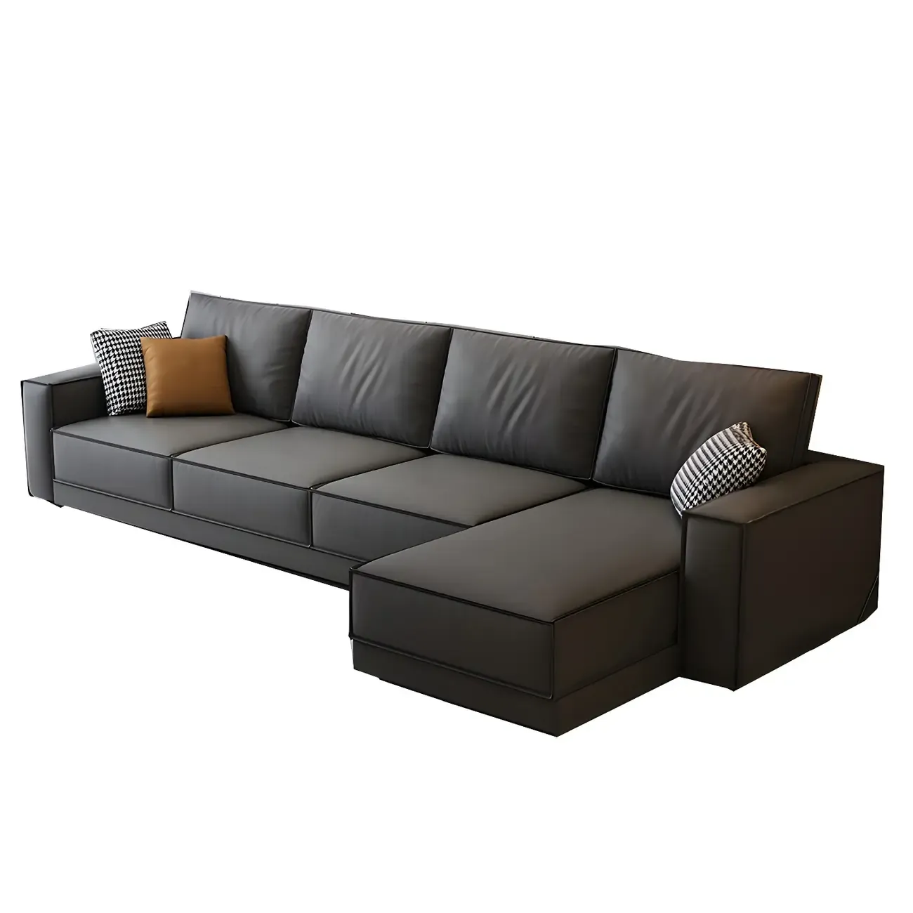 Modern Dark Gray Water Resistant Faux Leather Sectional Sofa Image - 9