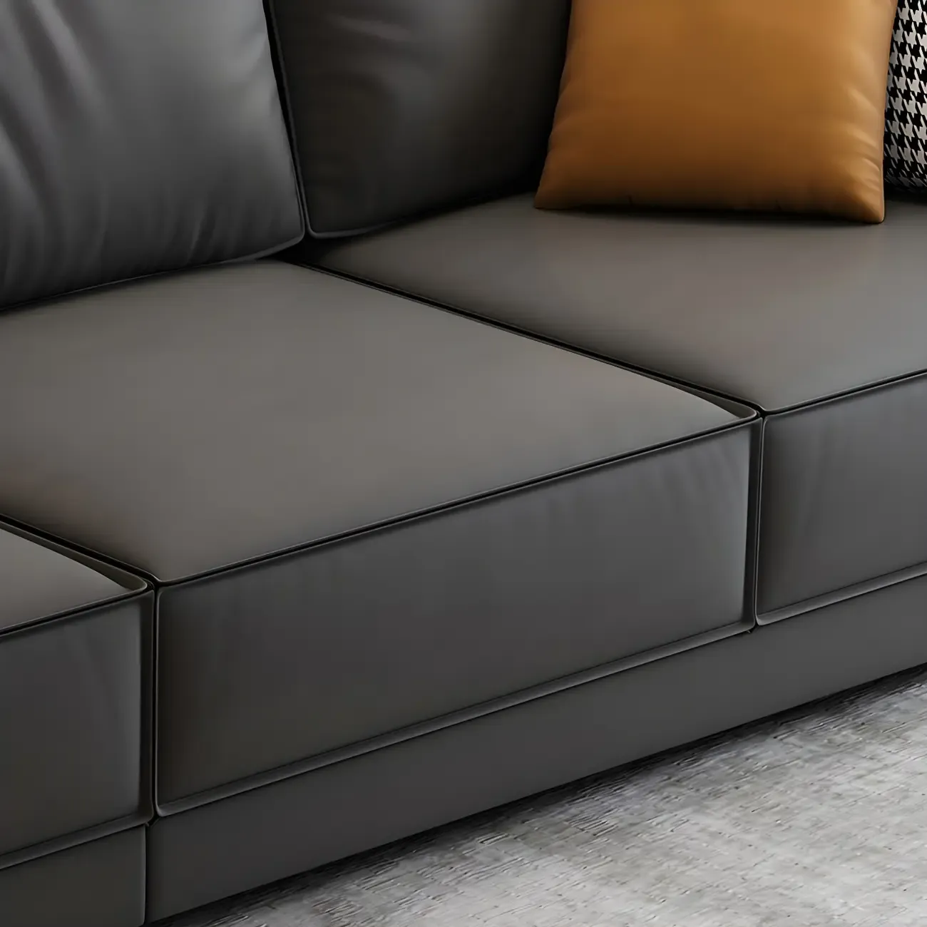 Modern Dark Gray Water Resistant Faux Leather Sectional Sofa Image - 11