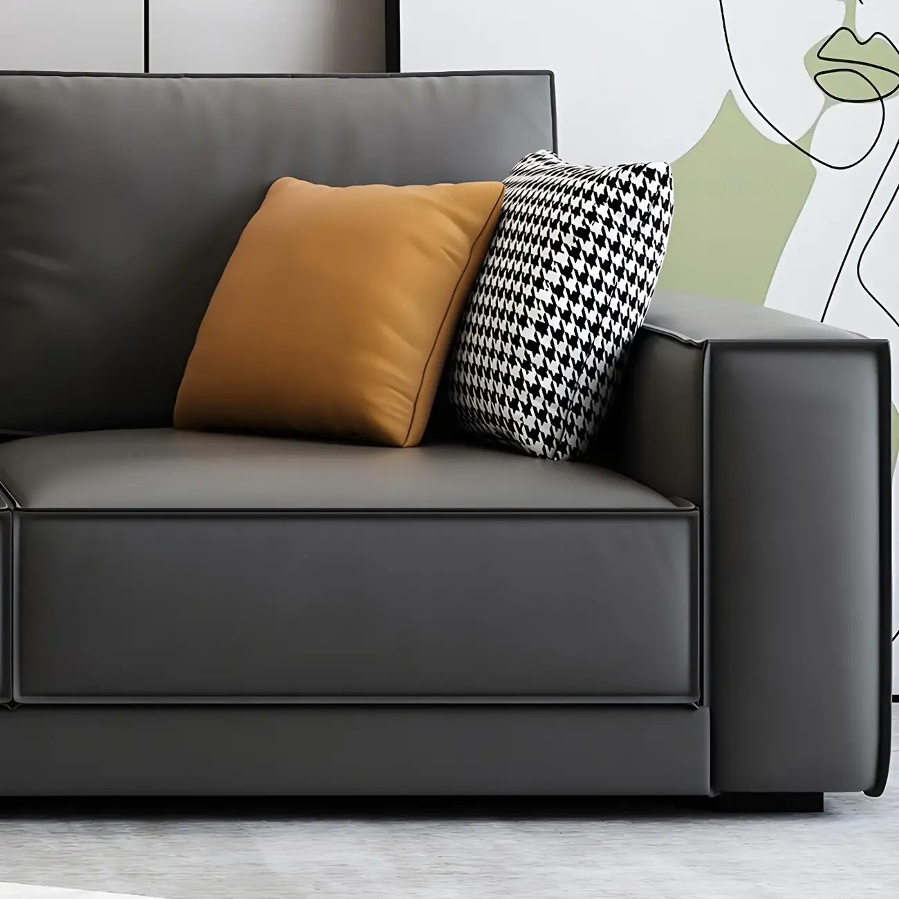 Modern Dark Gray Water Resistant Faux Leather Sectional Sofa Image - 13