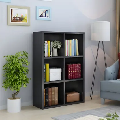 Scandinavian 3-Tier Black Cube Wood Bookcase  Image - 2