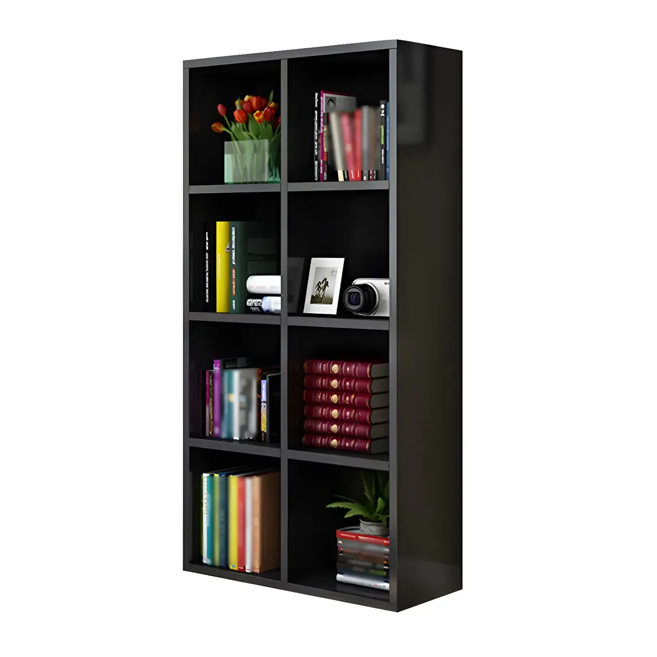Scandinavian 3-Tier Black Cube Wood Bookcase  Image - 4