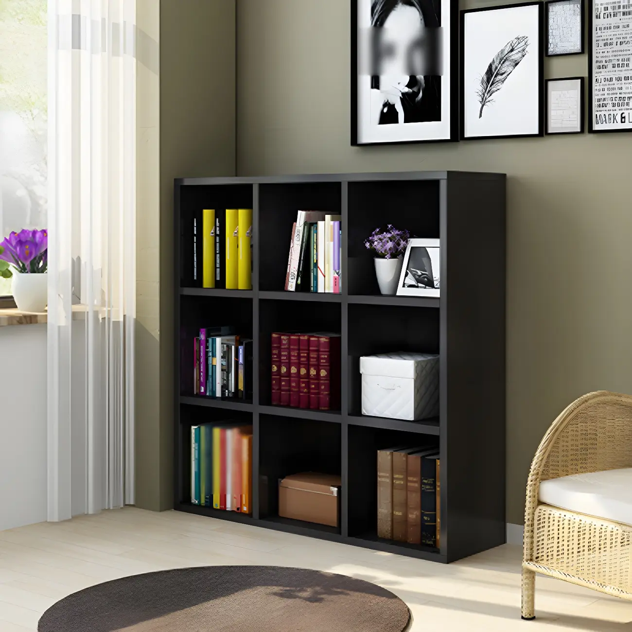 Scandinavian 3-Tier Black Cube Wood Bookcase  Image - 1 | homeyfad
