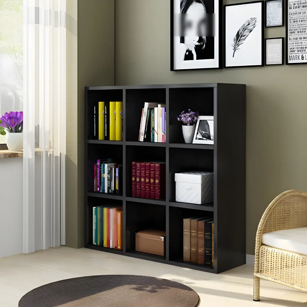 Scandinavian 3-Tier Black Cube Wood Bookcase  Image - 1