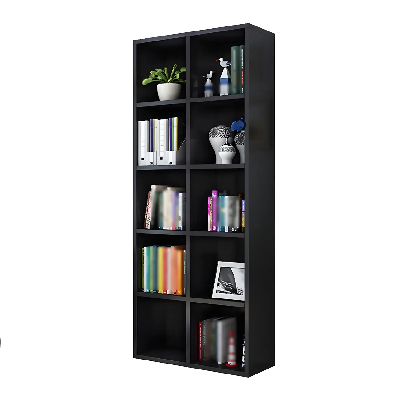 Scandinavian 3-Tier Black Cube Wood Bookcase  Image - 6