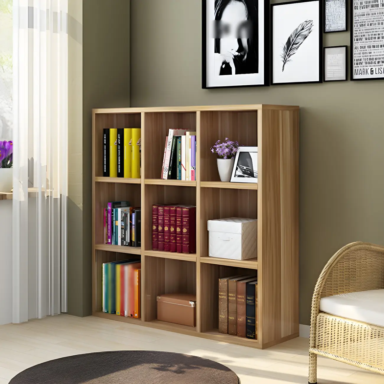 Scandinavian 3-Tier Black Cube Wood Bookcase  Image - 7 | homeyfad