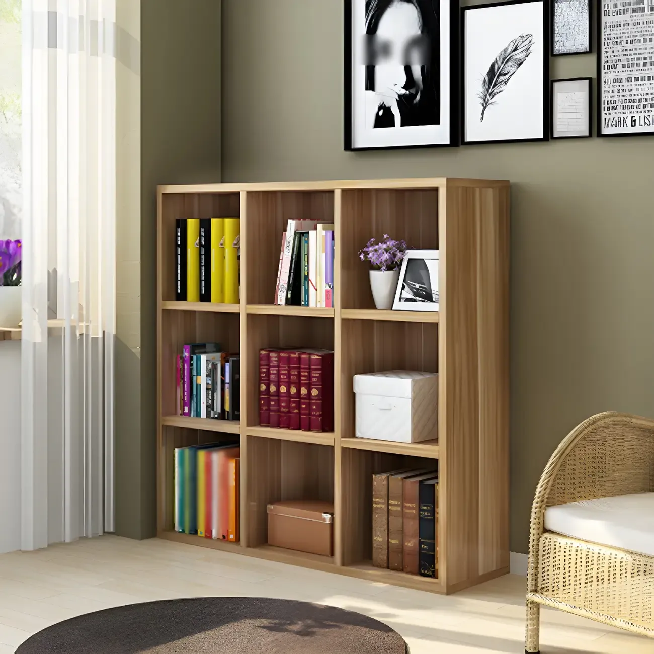 Scandinavian 3-Tier Black Cube Wood Bookcase  Image - 7