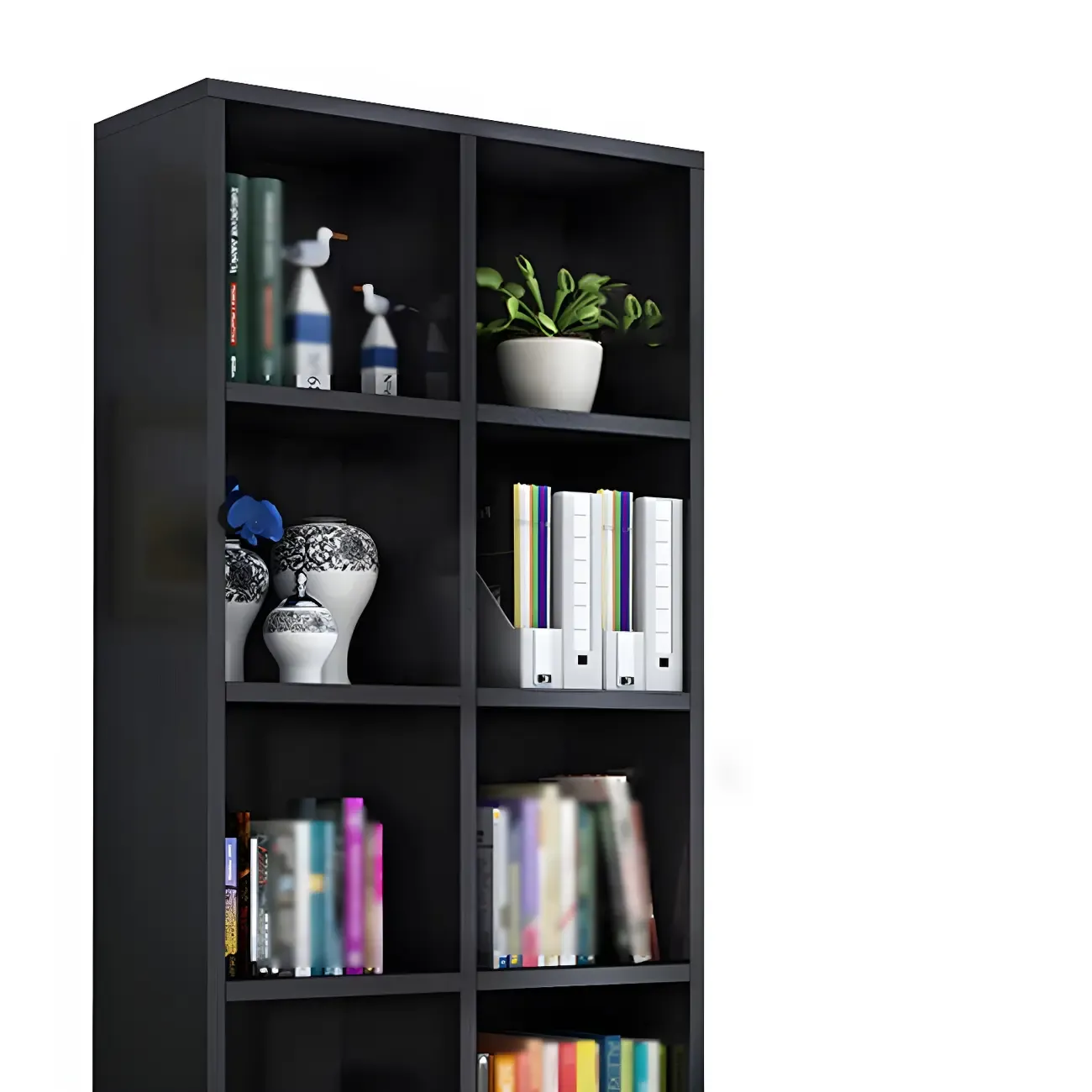 Scandinavian 3-Tier Black Cube Wood Bookcase  Image - 12