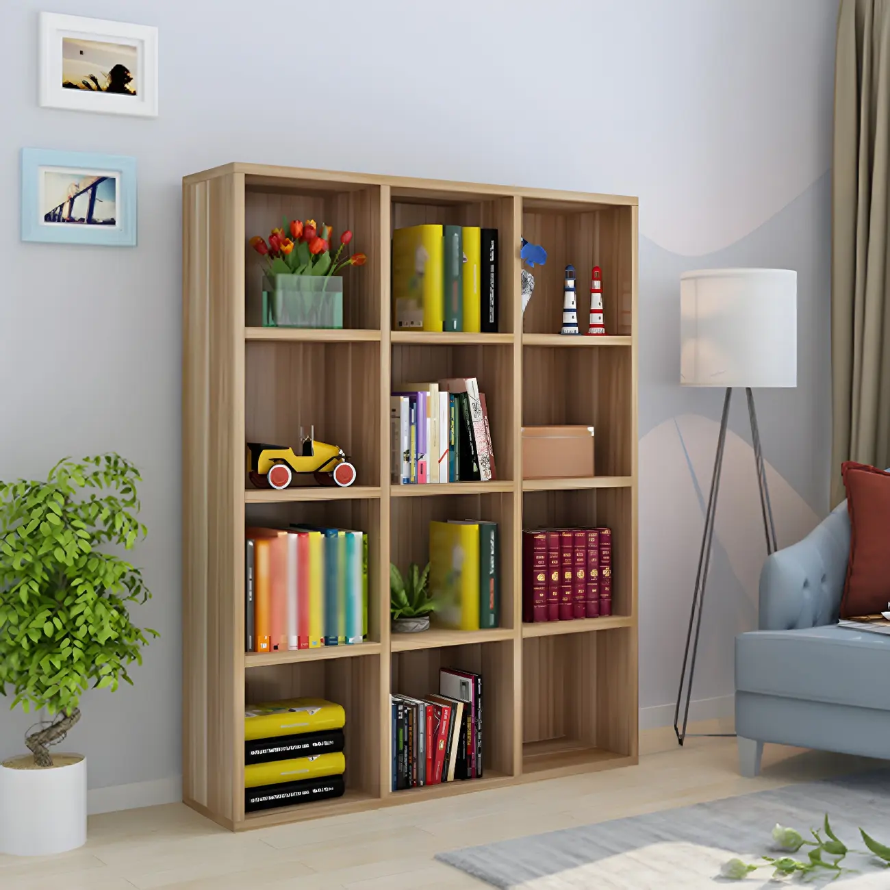 Scandinavian 3-Tier Black Cube Wood Bookcase  Image - 25 | homeyfad