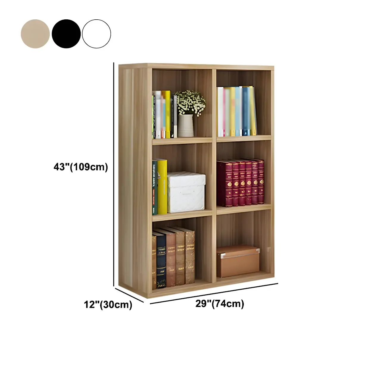 Scandinavian 3-Tier Black Cube Wood Bookcase  #size