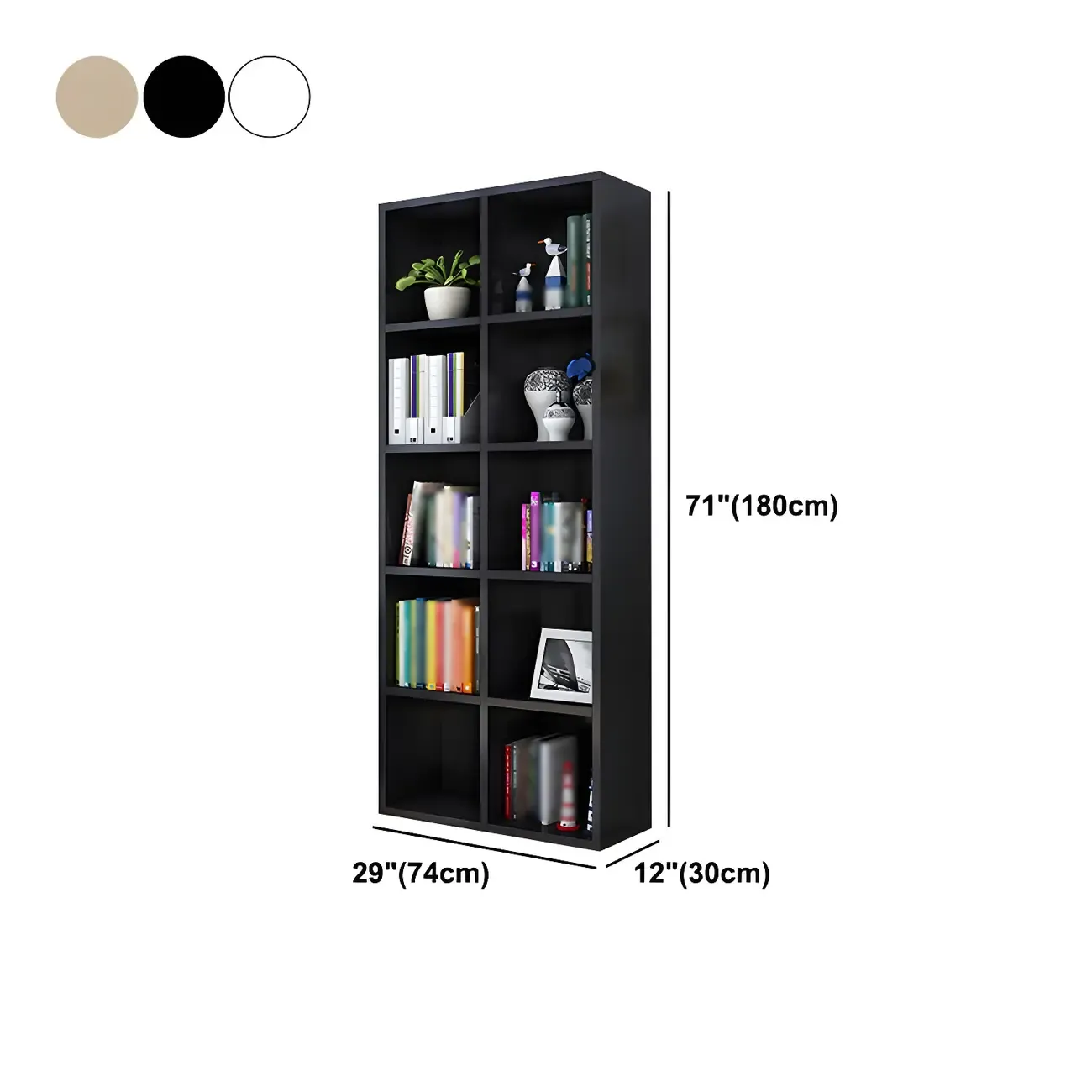 Scandinavian 3-Tier Black Cube Wood Bookcase  Image - 30