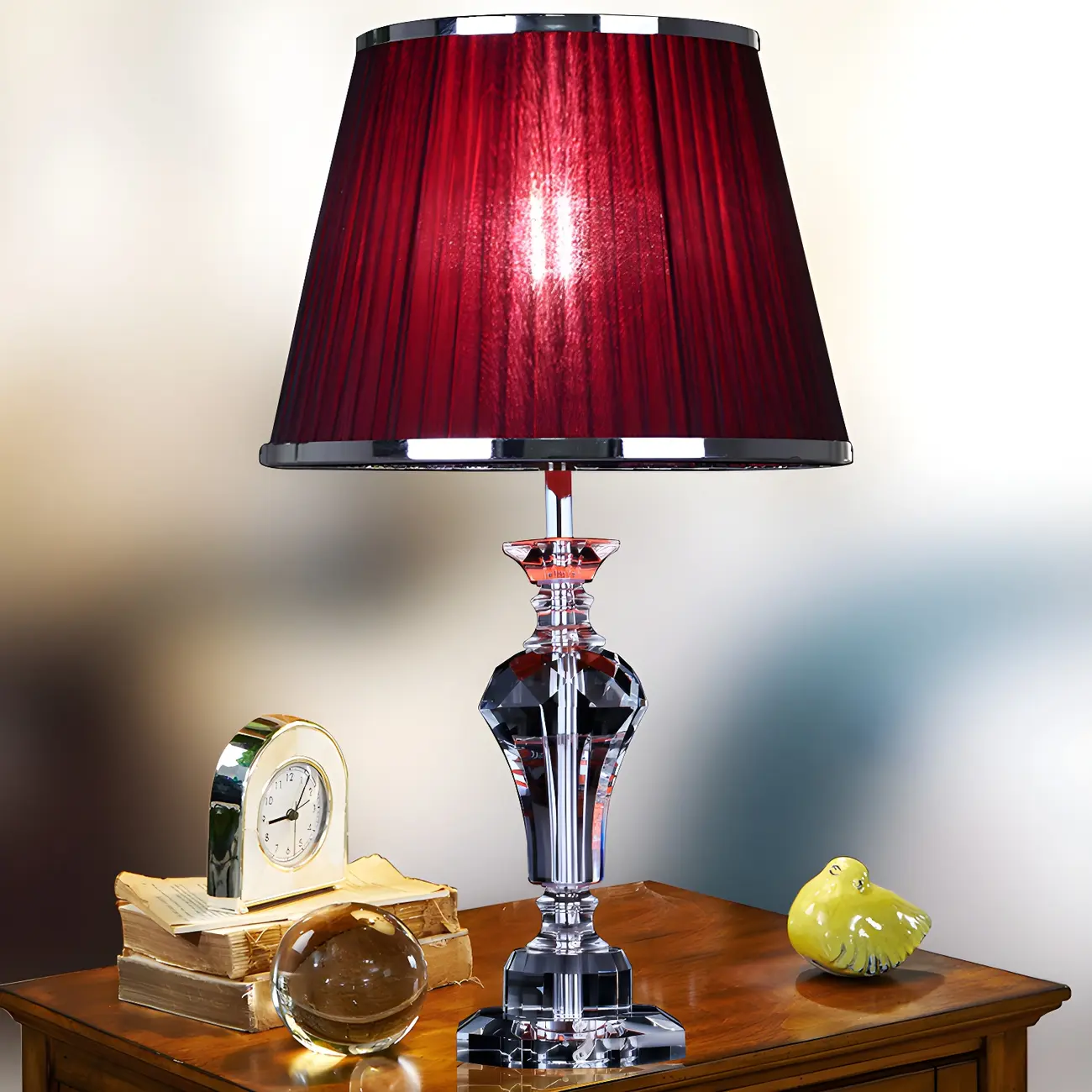 Urn-Shaped Table Light Contemporary Faceted Crystal 23"/25" Long 1 Head Red Small Desk Lamp Image - 2 | homeyfad