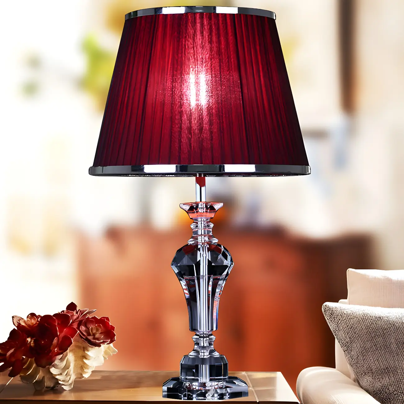 Urn-Shaped Table Light Contemporary Faceted Crystal 23"/25" Long 1 Head Red Small Desk Lamp Image - 1 | homeyfad