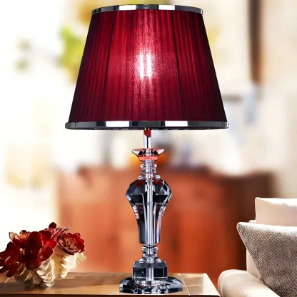 Urn-Shaped Table Light Contemporary Faceted Crystal 23"/25" Long 1 Head Red Small Desk Lamp Image - 1