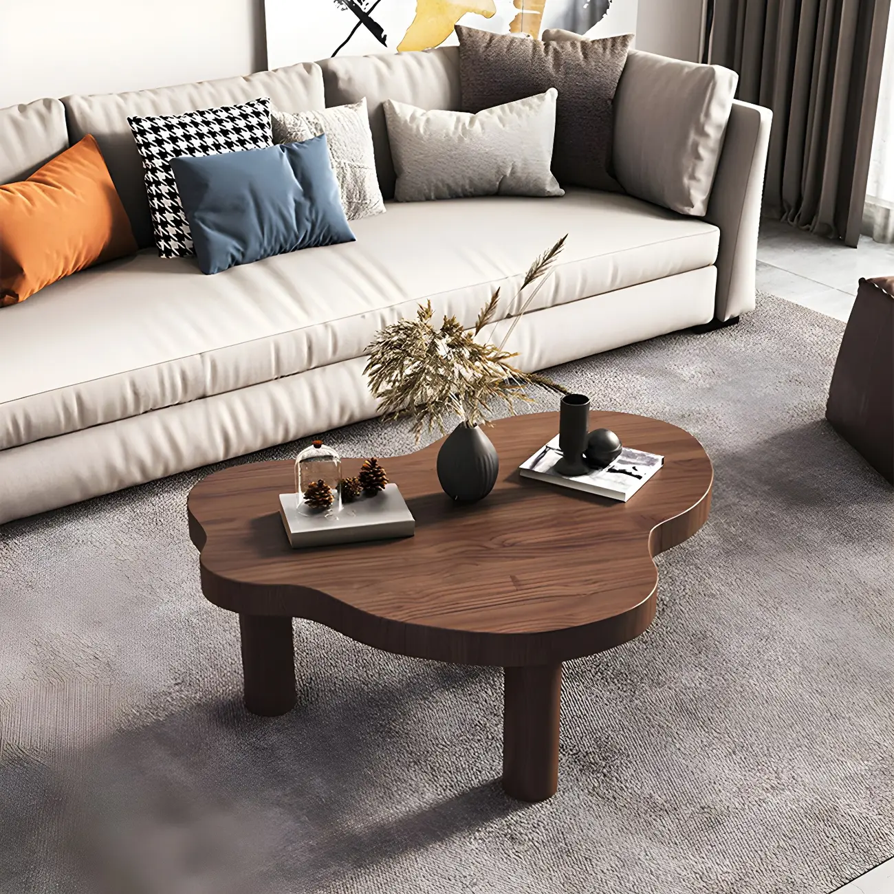 Natural Cloud-Shaped Pine Coffee Table with 3 Legs Image - 2 | homeyfad