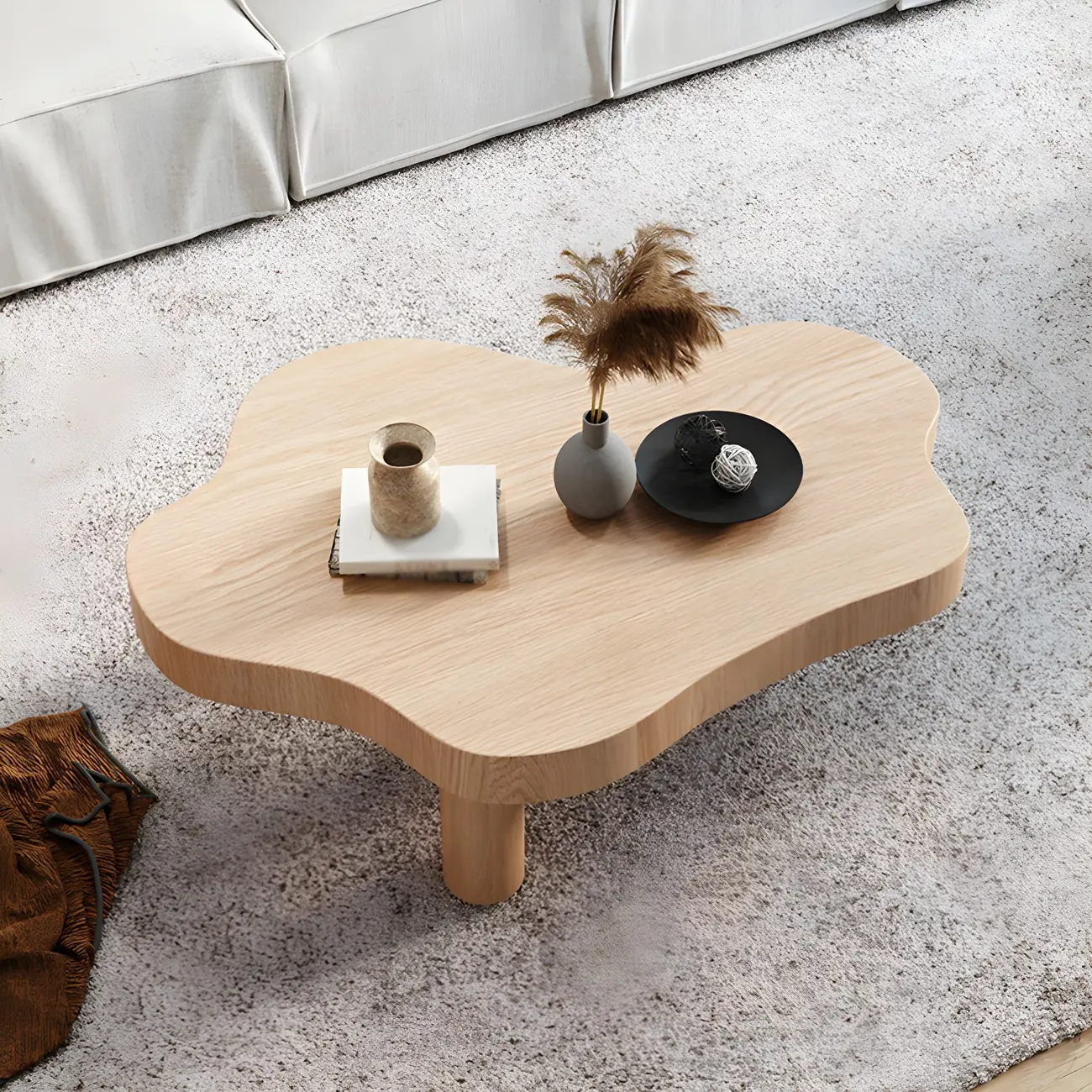 Natural Cloud-Shaped Pine Coffee Table with 3 Legs Image - 3 | homeyfad