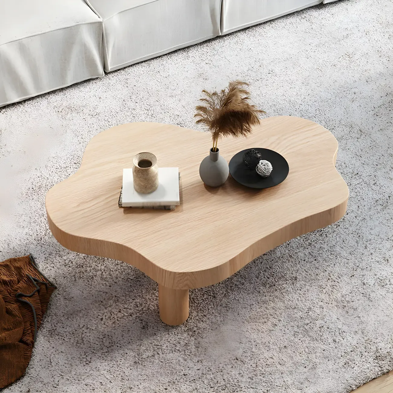 Natural Cloud-Shaped Pine Coffee Table with 3 Legs Image - 3