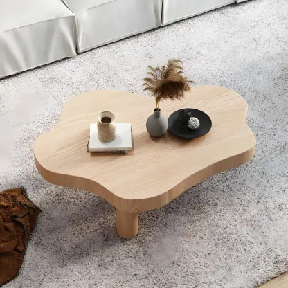 Natural Cloud-Shaped Pine Coffee Table with 3 Legs Image - 3