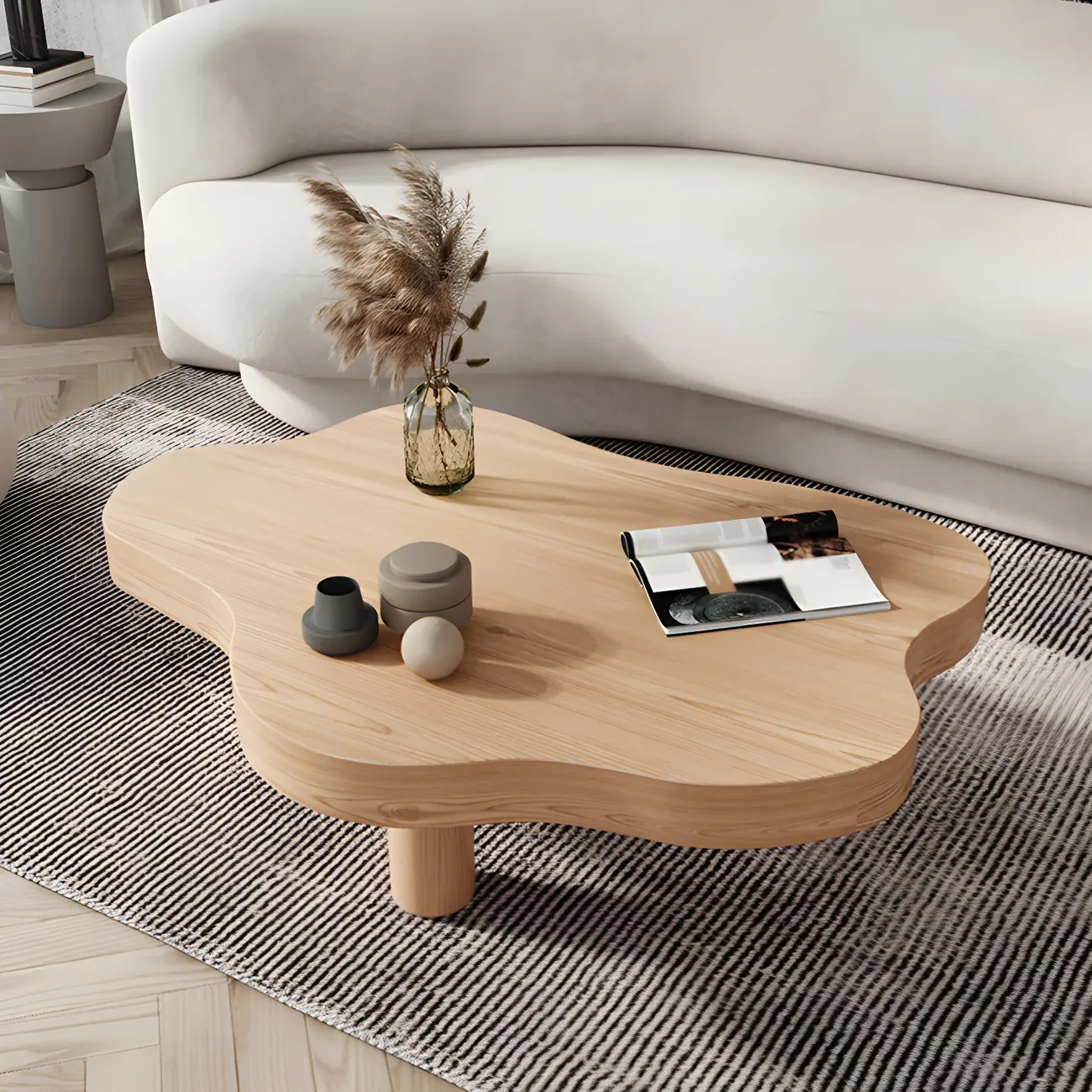 Natural Cloud-Shaped Pine Coffee Table with 3 Legs Image - 6 | homeyfad