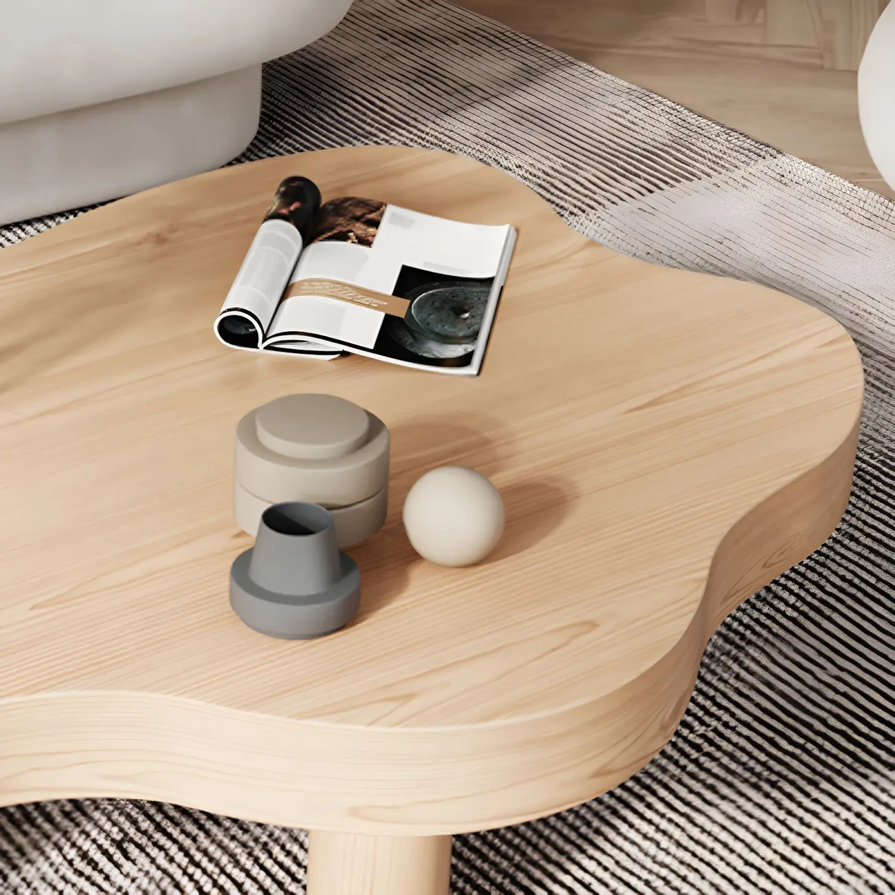 Natural Cloud-Shaped Pine Coffee Table with 3 Legs Image - 8 | homeyfad