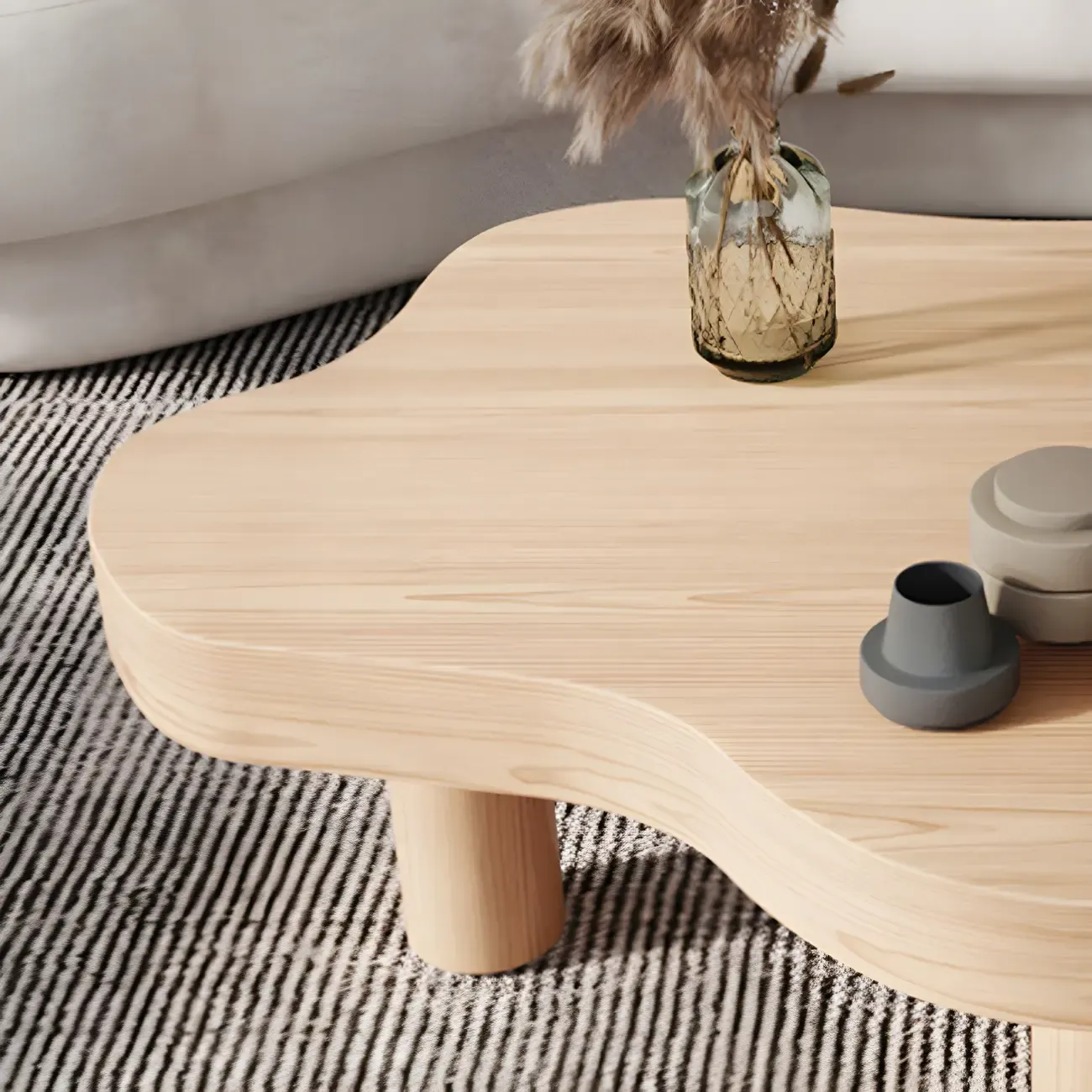Natural Cloud-Shaped Pine Coffee Table with 3 Legs Image - 9