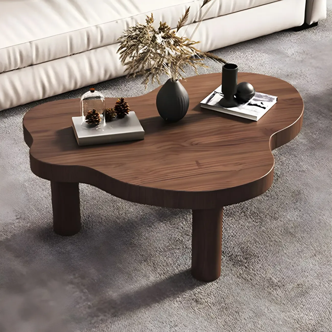 Natural Cloud-Shaped Pine Coffee Table with 3 Legs Image - 11