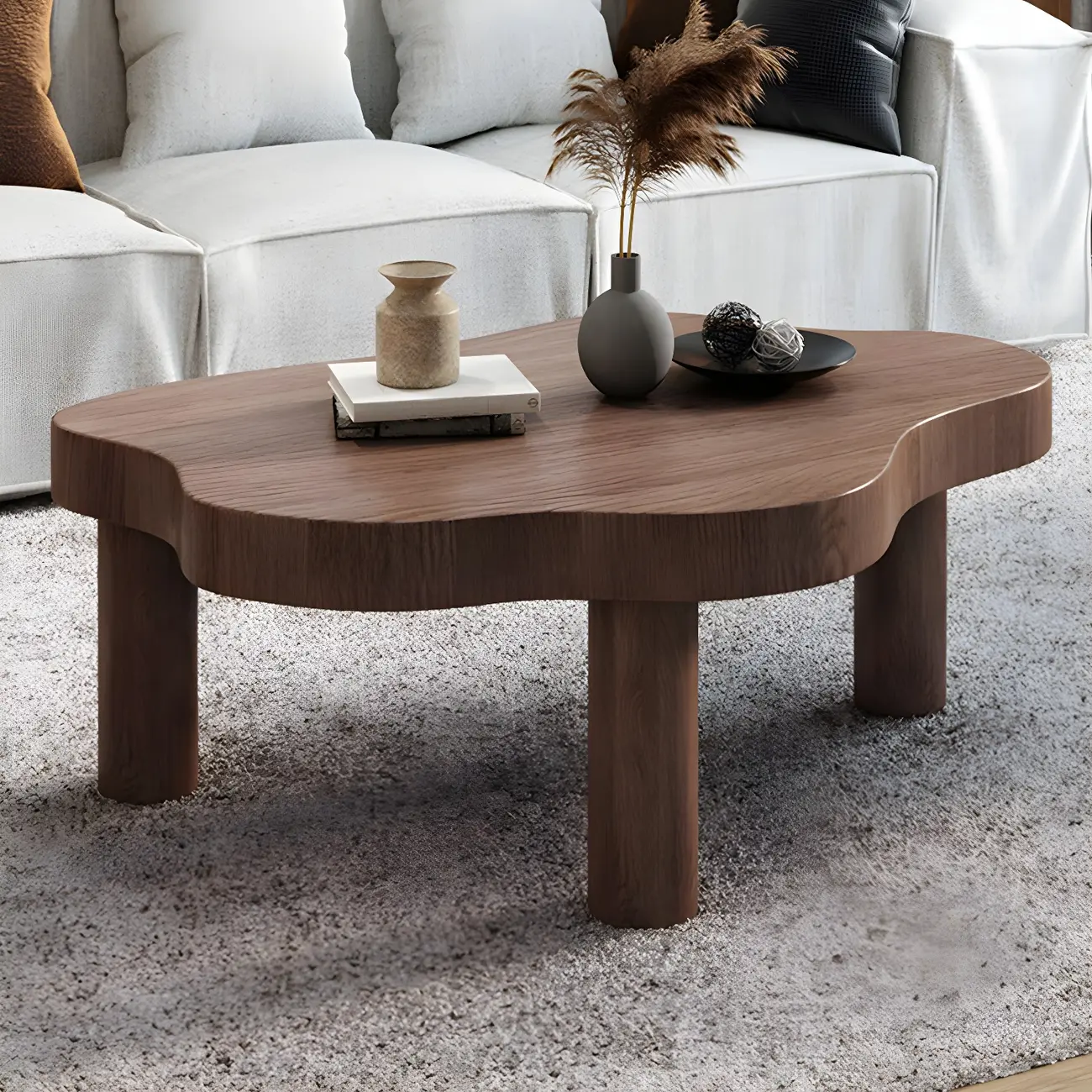 Natural Cloud-Shaped Pine Coffee Table with 3 Legs Image - 13 | homeyfad
