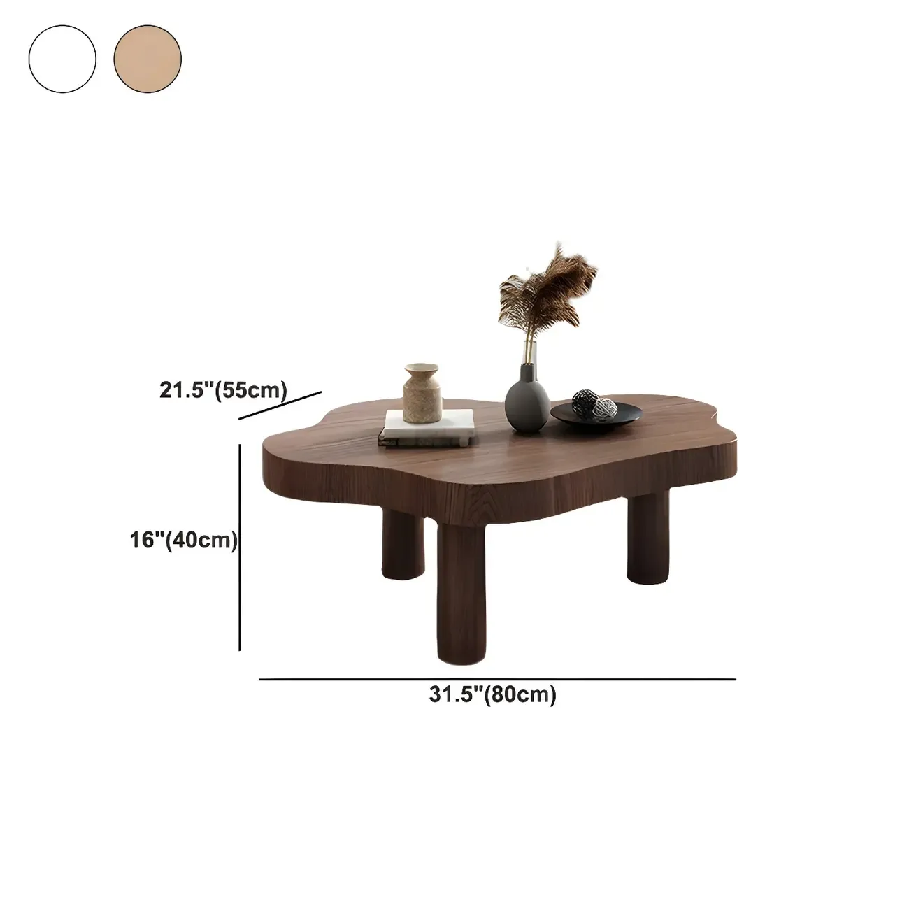 Natural Cloud-Shaped Pine Coffee Table with 3 Legs Image - 17