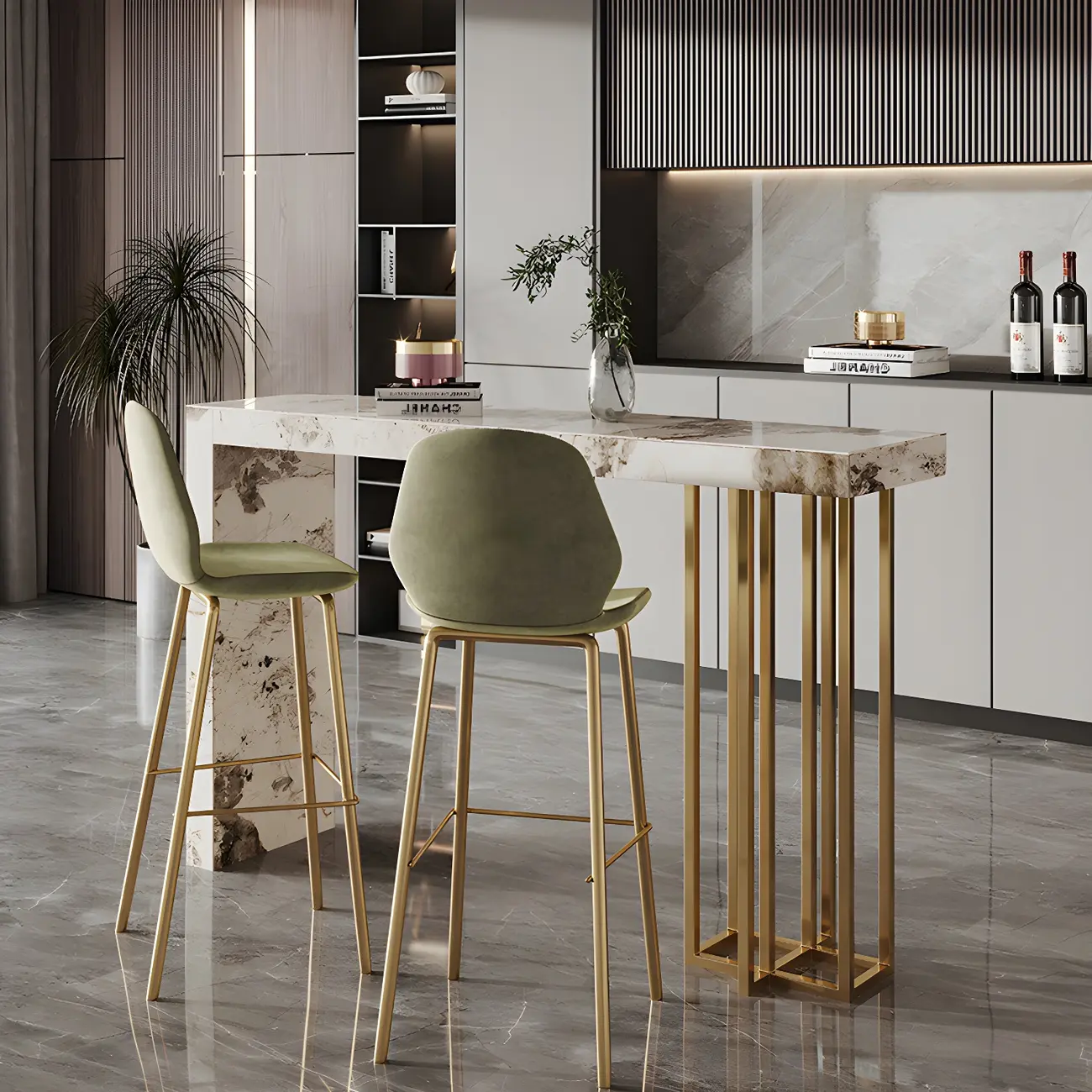 Glam Pandora Gold Stone Rectangular Bar Tables Image - 2 | homeyfad