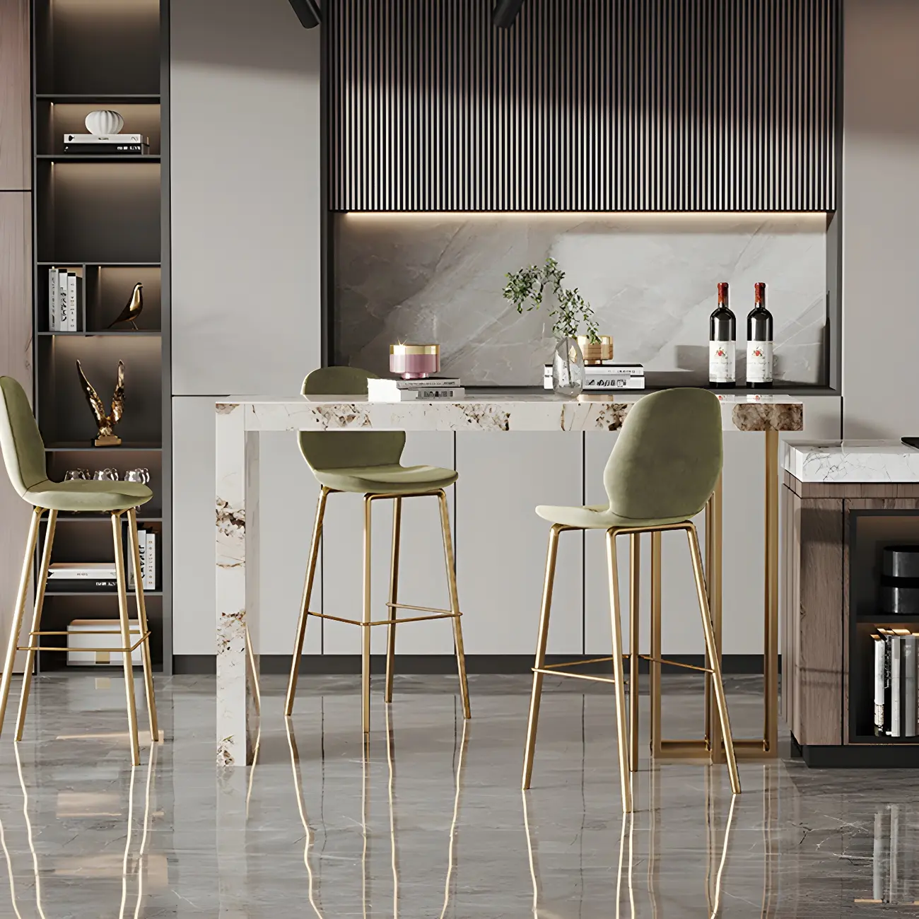 Glam Pandora Gold Stone Rectangular Bar Tables Image - 3 | homeyfad