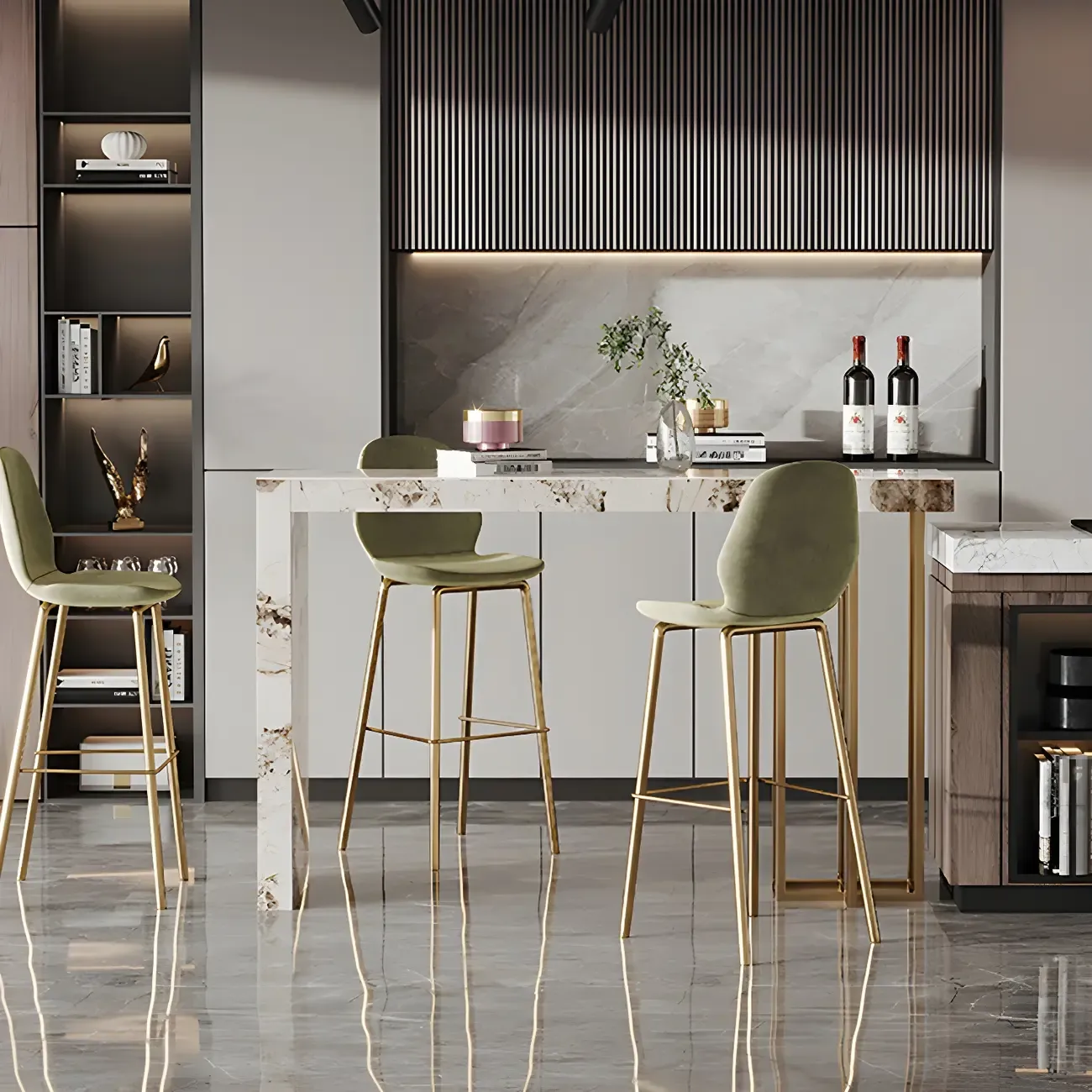 Glam Pandora Gold Stone Rectangular Bar Tables Image - 3