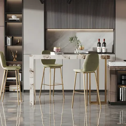 Glam Pandora Gold Stone Rectangular Bar Tables Image - 3