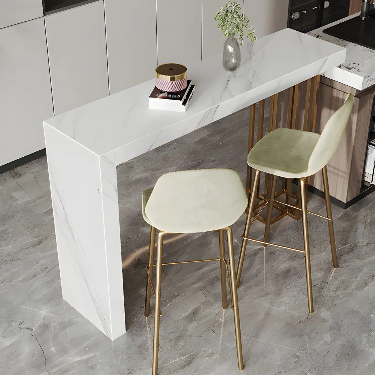 Glam Pandora Gold Stone Rectangular Bar Tables Image - 4 | homeyfad