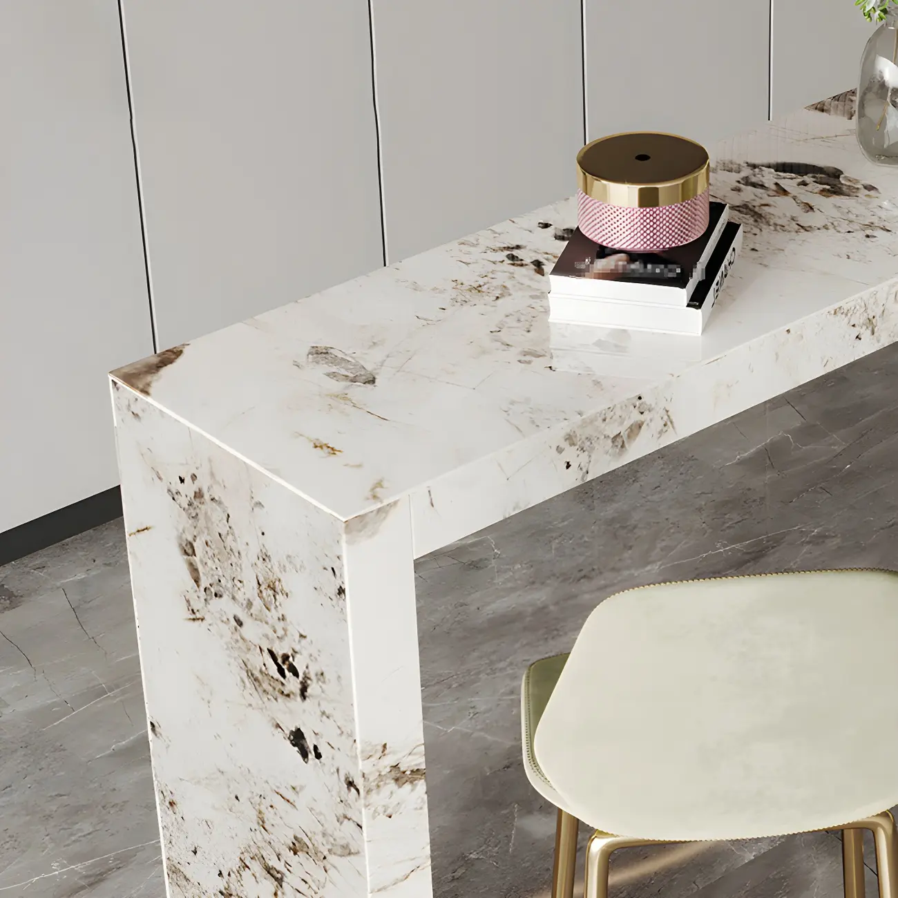 Glam Pandora Gold Stone Rectangular Bar Tables Image - 6 | homeyfad