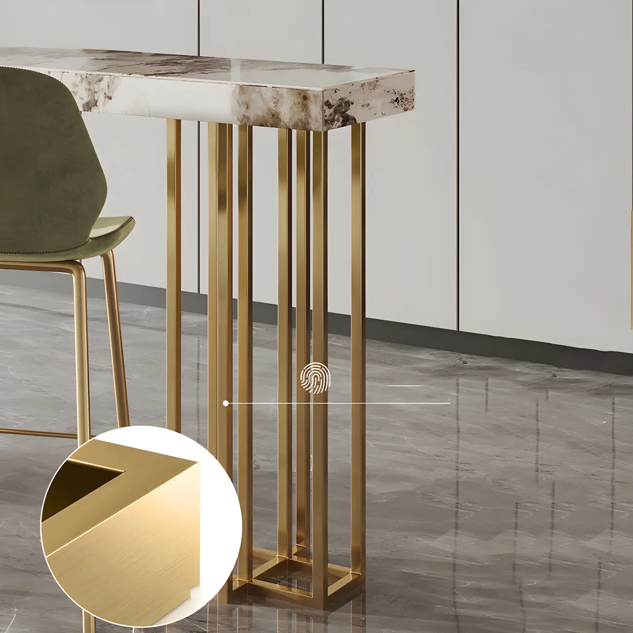 Glam Pandora Gold Stone Rectangular Bar Tables Image - 8 | homeyfad