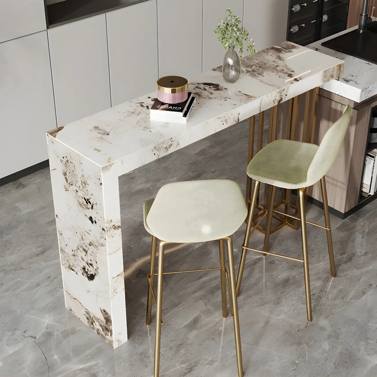 Glam Pandora Gold Stone Rectangular Bar Tables Image - 9 | homeyfad