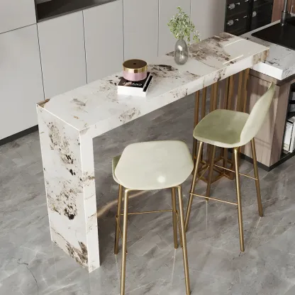 Glam Pandora Gold Stone Rectangular Bar Tables Image - 9