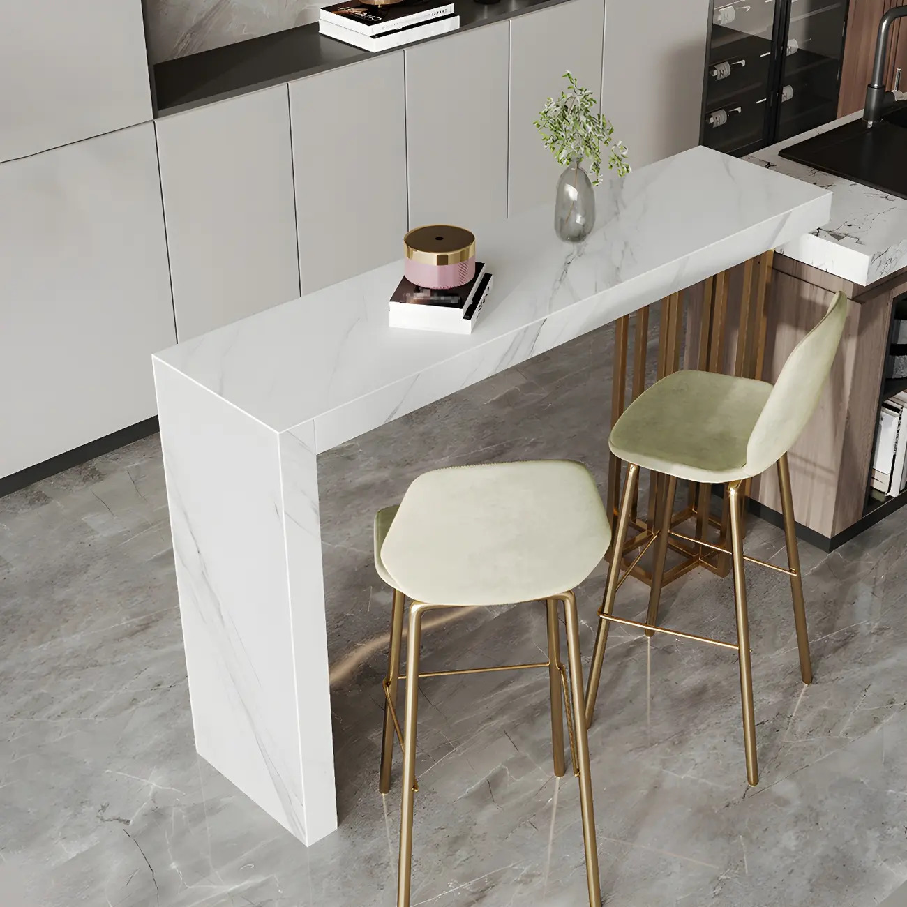 Glam Pandora Gold Stone Rectangular Bar Tables Image - 10 | homeyfad