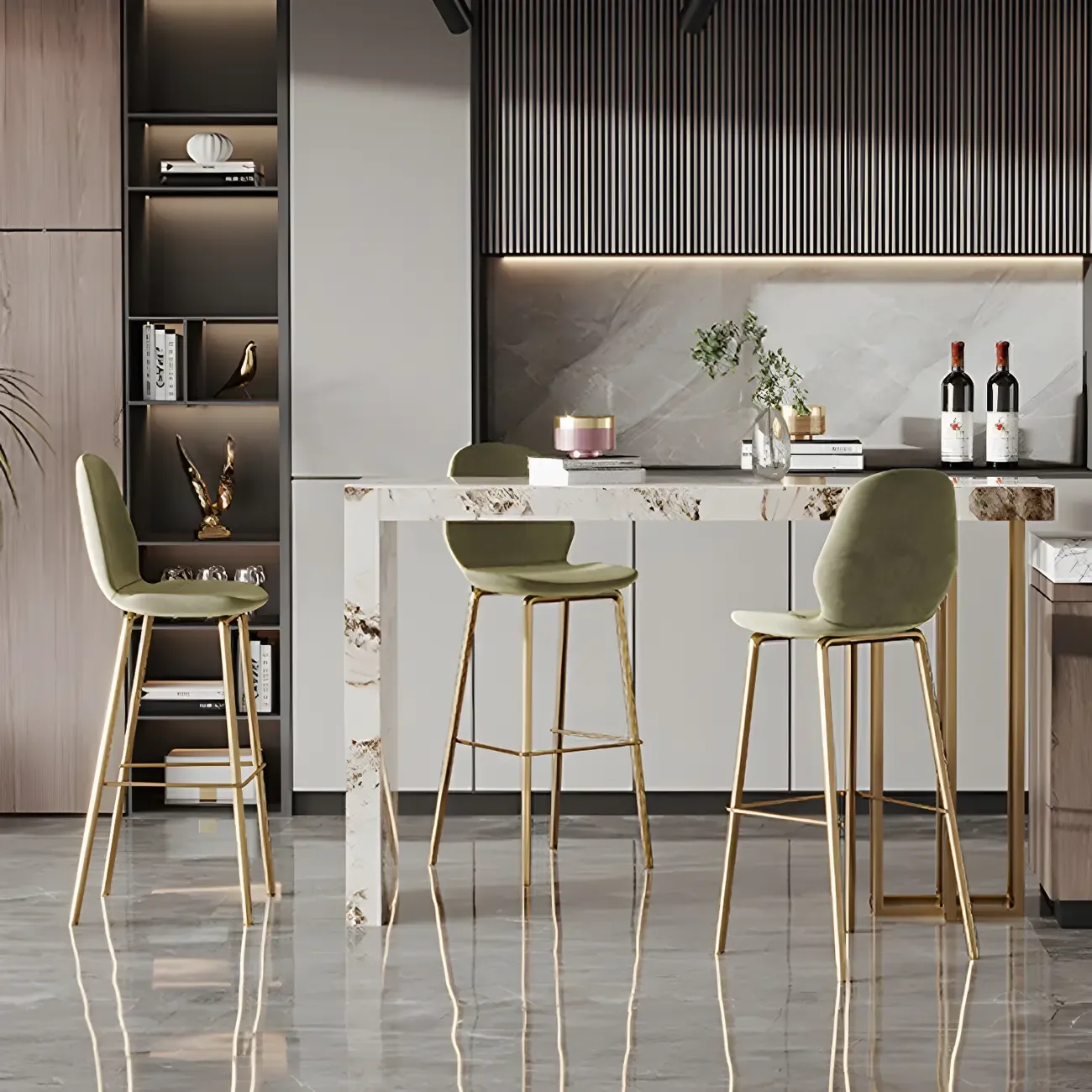 Glam Pandora Gold Stone Rectangular Bar Tables Image - 11