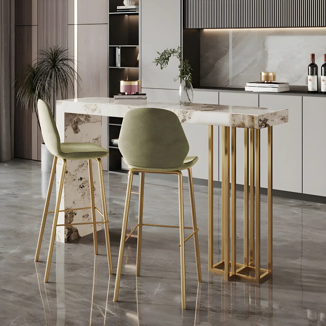 Glam Pandora Gold Stone Rectangular Bar Tables Image - 12 | homeyfad