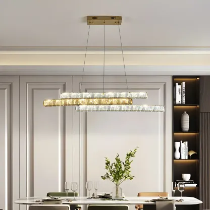 Modish 3-Tier Crystal LED Linear Pendant Light Image - 2