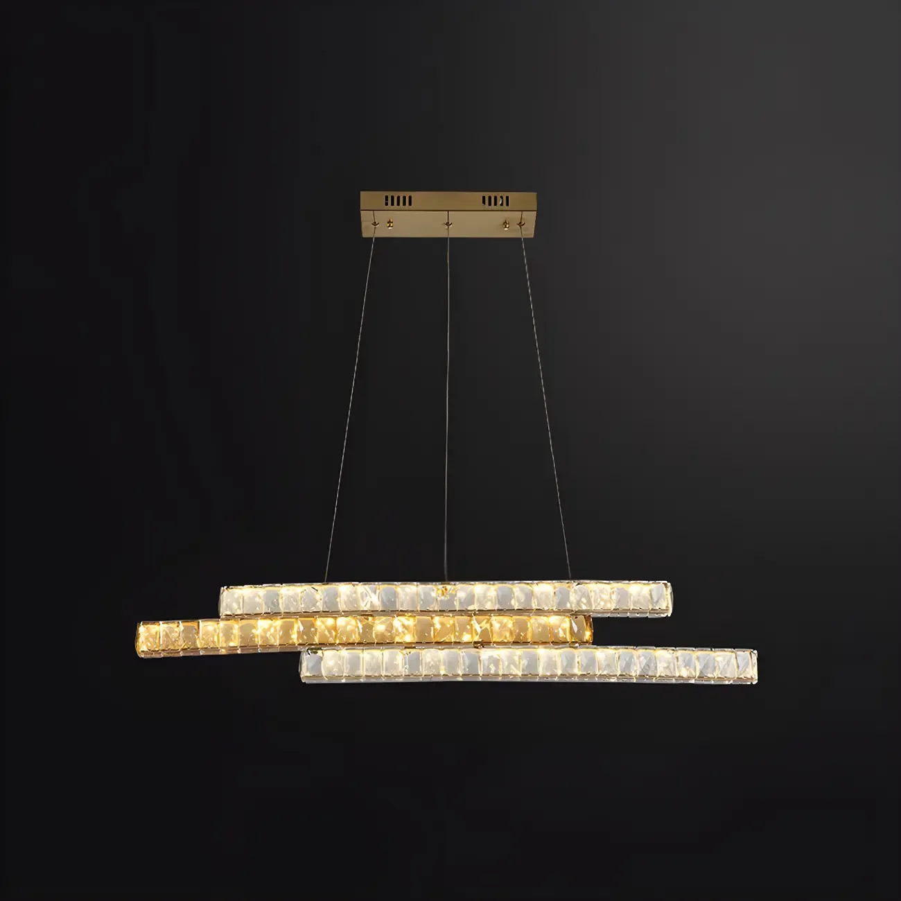 Modish 3-Tier Crystal LED Linear Pendant Light Image - 6