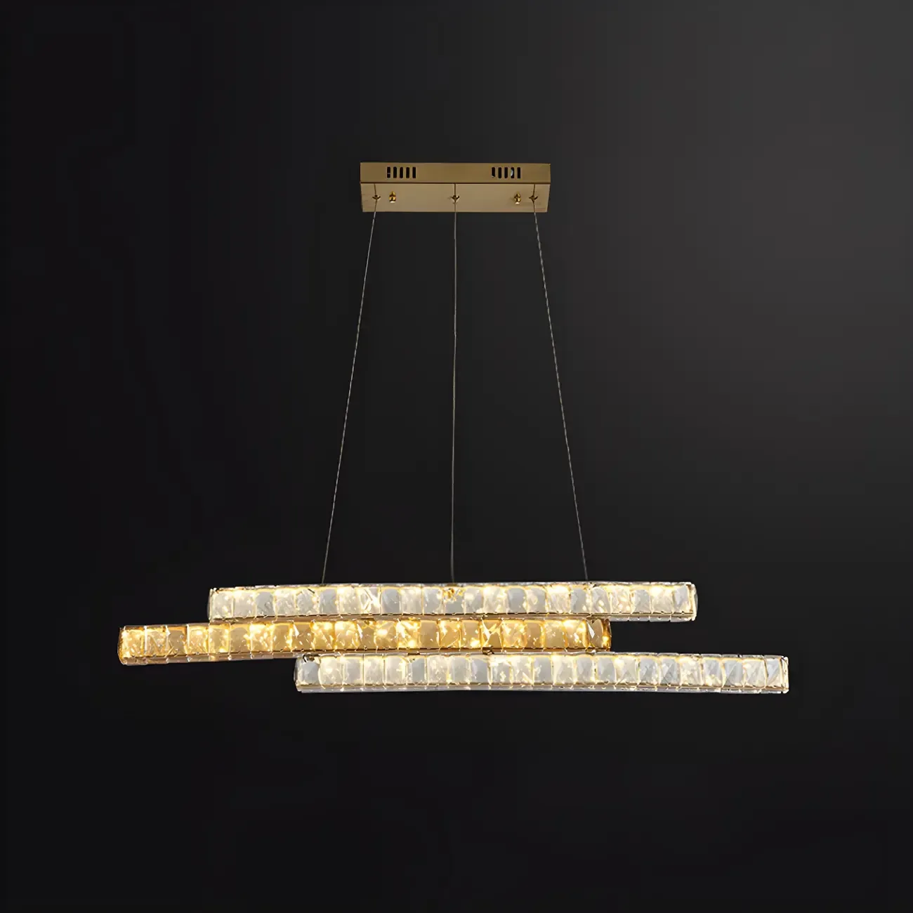 Modish 3-Tier Crystal LED Linear Pendant Light Image - 7