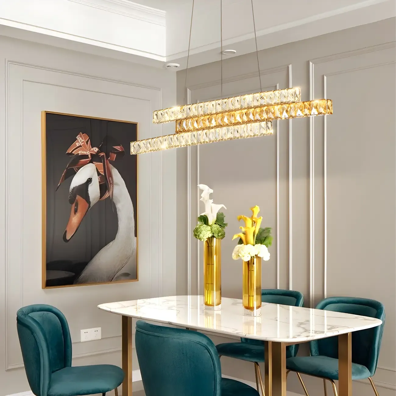 Modish 3-Tier Crystal LED Linear Pendant Light Image - 5