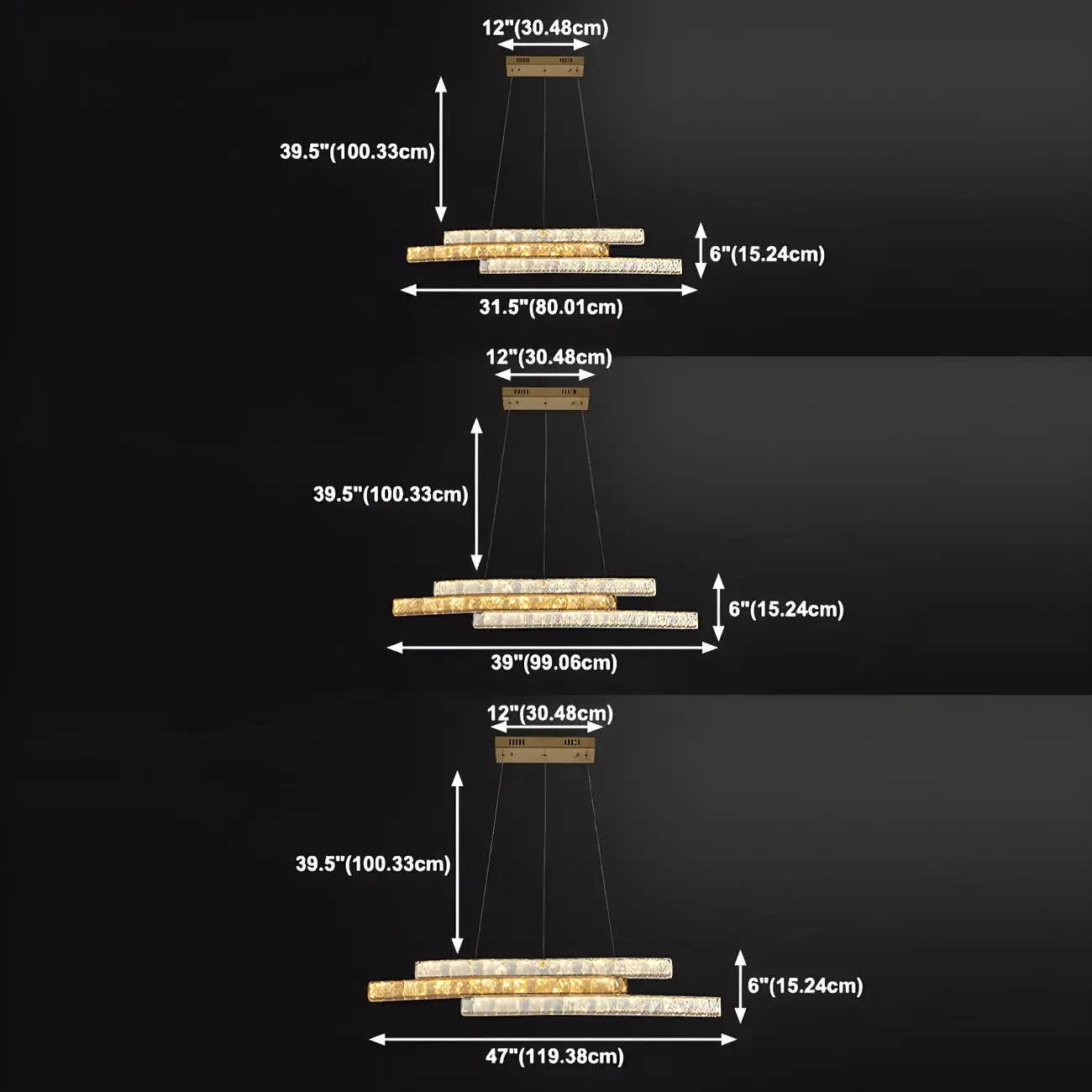 Modish 3-Tier Crystal LED Linear Pendant Light Image - 11